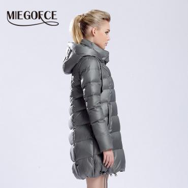 miegofce neue Winter Damen Kleider sammlung weiblicher Parka mittellange hohen Kragen Hood Jacket europäischen Stil