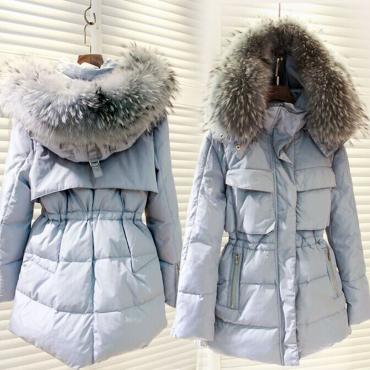 Winter Jacke Damen Grosse Pelzkragen Vermummte Baumwolle unten Parka weibliche Outwear für Damen