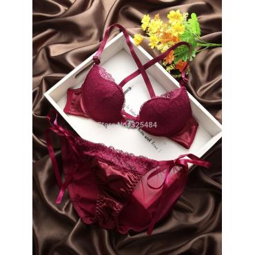 sexy Schwarzen BH w Drücken die Dicke Riemen Spitzen kleine Spitzen Höschen Knopf Set