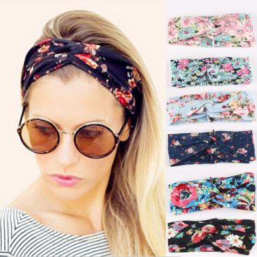 retro Damen elastischen Turban Verdrehten Verknotete Bündchen Ethnischen Floral weite Strecken Hair Metal Mädchen
