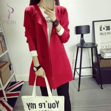 die neue Herbst Winter Damen Strickjacke Taschen solide weibliche Pullover Mantel lange Ärmel und schLichten Stil