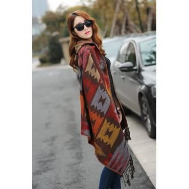 neue Fashion Fringe Ethnischen Geometrische Damen Batwing Cape Poncho Stricken oben Strickjacke Pullover