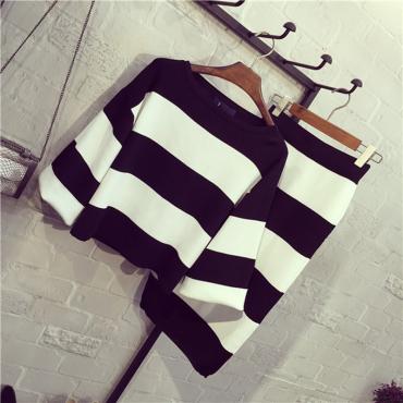 2 Stück im Winter die Dicke Damen Stricken elegante casual Locker Damen Gestreiften Rock Anzug aus Röcken Setzen