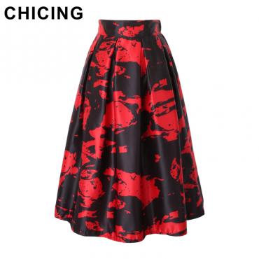 chicing Sommer Vintage pfirsichblüte Blumenmustern BallKleid gefalteten Midi Skater Damen saias a148012 Knielange