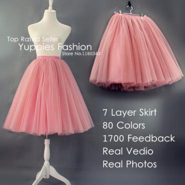 1700 stimmen 7 Schichten tüll Rock Summer Style hohe tailliertes Midi Röcke Womens Tutu Maxi gefalteten Rock faldas