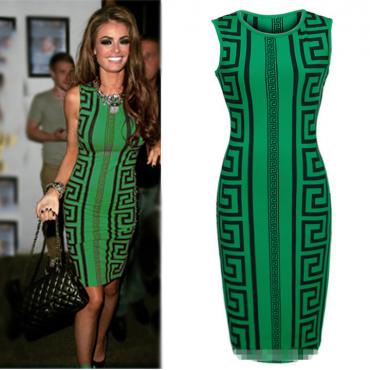 Sommer Damen Kleid plus Size Damen Kleidung sexy Club Verband Kleid grün Geometrischen Aufdruck elegante Bodycon
