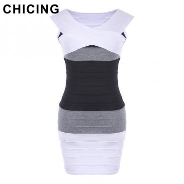 chicing neue Mode Damen sexy Kleid schrägstrich Hals Verband von der Schulter Scheide hohe Taille Mini Bodycon Kleider