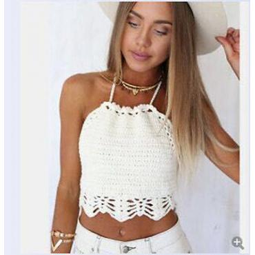 Damen Häkeln Schulterfreien Pflanzliche Top Dralette Stricken cami Tank sexy Strand Bikini boho BH