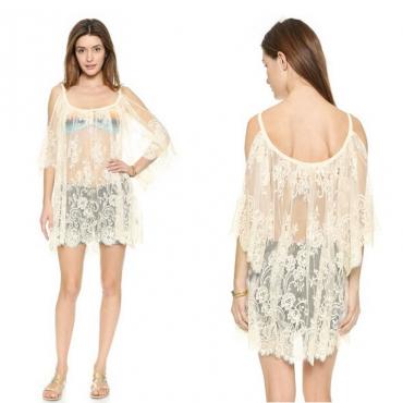 sexy pareo roupa de banho sarong tunika aus Schulter Spitzen Mini Kleid Badeanzug cangas de praia Häkeln Bikini Beach