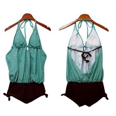 Grosshandel mit grün Gestreiften Shorts Tankini Schulterfreien Damen Bikini Baden free Shipping Grösse m l xl xxl xxxl