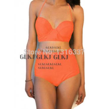 neue Mode heiße Lady Damen Vintage high tailliertes Bikini Set Neon Farbe Badehosen Badeanzug Versandkosten