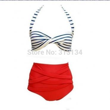 1Set Bikini retro sexy Damen Badekleidung Vintage push up Bandeau hohe Taille Print Bikinis Set Badeanzüge Damen