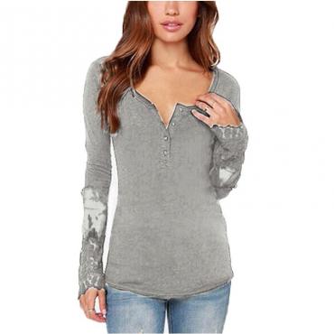 3 Farben Frühling im Herbst neue Damen Hals lange Ärmel lässige Hemden Spitzen Patchwork Bluse Tops