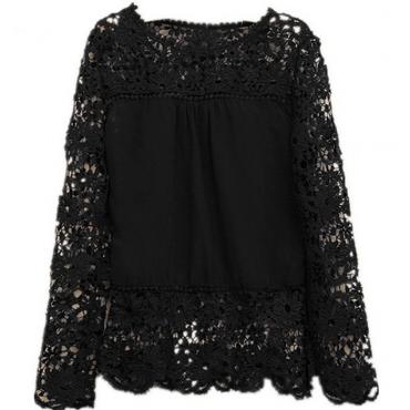 Damen chiffion Blusen lange Ärmel Spitzen Blusen Hebt Häkeln Femininas Mode plus Size