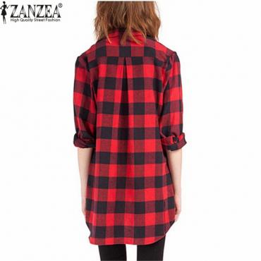 heißes Verkauf Mode Damen voller Ärmel karierten Taschen casual ReVers Button down Bluse Langarm Hemd