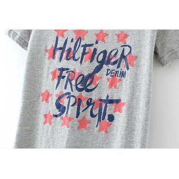 Damen süß Star schreiben Grauen T Shirt Vintage camisas Femininas grundlegende Kurzärmelige Hemden casual Marke Top