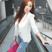 sexy Damen kurze Stil Spitzen lange Ärmel ein Knopf fit halten Bluse Jacke Mode Anzug