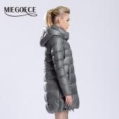 miegofce neue Winter Damen Kleider sammlung weiblicher Parka mittellange hohen Kragen Hood Jacket europäischen Stil
