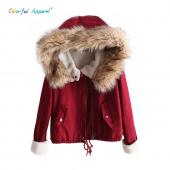 hot Women neuen Winter Grosse Pelzkragen kurze Jacke WinterJacke Damen schön warme Mantel mit Vlies gefüttert hw99jb9a