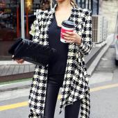 Mode für Damen WinterJacke Mantel lange Ärmel Houndstooth Print Herbst Freizeitkleidung slim gürtel peplum Strickjack