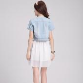 kostenLoser Versand neue Mode Damen um den Hals kurze Jeans und Jacke Mantel Hälfte Ärmel Button Jean s m l xl xxl