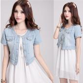 kostenLoser Versand neue Mode Damen um den Hals kurze Jeans und Jacke Mantel Hälfte Ärmel Button Jean s m l xl xxl