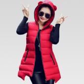 Damen Winter Weste Weste Damen lange Weste Jacke mit zwei künstlichen Pelzkragen Kapuze runter Baumwolle warme Weste