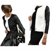 Top chic Stilvollen Damen Damen reißverschluss pu Leder lange Ärmel Patchwork Jacke fallen lässig Outwear Mantel