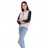 Top chic Stilvollen Damen Damen reißverschluss pu Leder lange Ärmel Patchwork Jacke fallen lässig Outwear Mantel