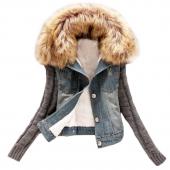 neue Damen Frühling im Herbst kurz Jeans Jacke Damen Winter slim aus Grossen Pelzkragen lamm aus Denim
