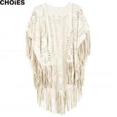 4 Farben choies Damen Faux Wildleder Leder schnitt Sommer Strand Vertuschung Kimono lange fransen Quasten Mantel Strick