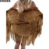 4 Farben choies Damen Faux Wildleder Leder schnitt Sommer Strand Vertuschung Kimono lange fransen Quasten Mantel Strick