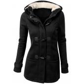 Damen Trenchcoat Frühling im Herbst Damen Mantel der langen KapuzenMantel reißverschluss Horn Outwear