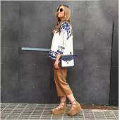 sexy Damen Vintage retro Ethnischen Mode Jacke Damen Bestickten Blauen und Weissen Blumen Print Locker lässig