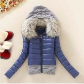 Frau Wintermantel Baumwolle Gepolsterte  Jacke kurz Gewirkt Hood Pelzkragen ins Winter Jacken und Mäntel