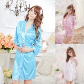 notierung Damen sexy Satin Morgenmantel Nachtwäsche dessous an Spitzen g String Pyjama und Bademantel Bademantel