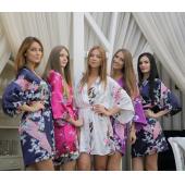 rb008 kurze Stil Frau Pfau gedruckten Seide Kimono Roben HochZeit BrautJungfer Gewand