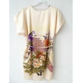 Damen Nachthemd Nachtwäsche Mode Runde Kragen Damen Nachthemden gedruckt heißes Verkauf Beige Pfau Nachtwäsche