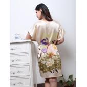 Damen Nachthemd Nachtwäsche Mode Runde Kragen Damen Nachthemden gedruckt heißes Verkauf Beige Pfau Nachtwäsche