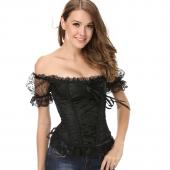 neue Bowknots süße Spitzen wieder Weissen Schwarzen Korsett Schulterriemen entbeinten baskischen Bustier Top mit Ärmel