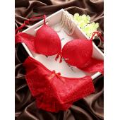 Mode Roter Spitze dünn dick mit Tiefen v Neck push up BH hat Höschen akzepTieren überzählige Brust