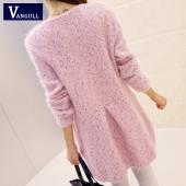 Herbst weibliche Pullover Mantel han ausgabe lange Runde Kragen Locker Tasche Stricken Strickjacke Damen Pullover