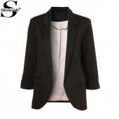 sheinside Arbeiten ein neuer Sommer Stil casual Schwarze Taschen Freund Damen Ponte rollte Ärmel Blazer