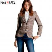 Gesicht n Gesicht Damen karierten Blazer im Herbst neue Mode karierten Ellbogen Pflastern zwei Button slim fit Blazer