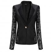 sexy Damen Spitzen Häkeln Patchwork slim Blazer Anzug Mode der Mantel Outwear slim Knopf Jacke chaquetas mujer