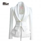 Miss Damen Weisser Blazer smoking an Grossen Bogen slim offizielle Amt Anzüge Dünne Arbeiten Jacke plus Size Blazer