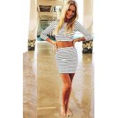 heißes Verkauf neue Damen Freizeitkleidung Schwarz Gestreiften legt lange Ärmel Pflanzliche Top Miniröcke Damen