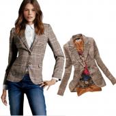 neue Moderne Damen und kariert Ellbogen patches zwei Button slim fit Blazer Damen Herbst Steht die Jacke