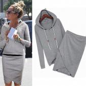 unregelmäßige lep volle Ärmel Frau zwei Stück hat einen Schwarz Grau elastischen Bund ropa sexy Frau beide