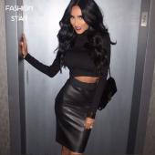 1 satz aus pu Damen und Rollkragenpullover sexy plus Size high end kini Tops und Rock Damen Mode